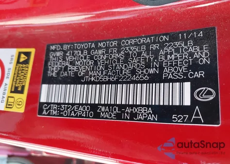 2015 Lexus Ct 200H from USA, damaged, VIN JTHKD5BH6F2224656